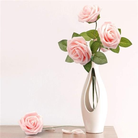 50pcs Artificial Rose Flowers, Pink Roses Blush Real Touch Foam Fake Rose Bulk - Picture 4 of 6